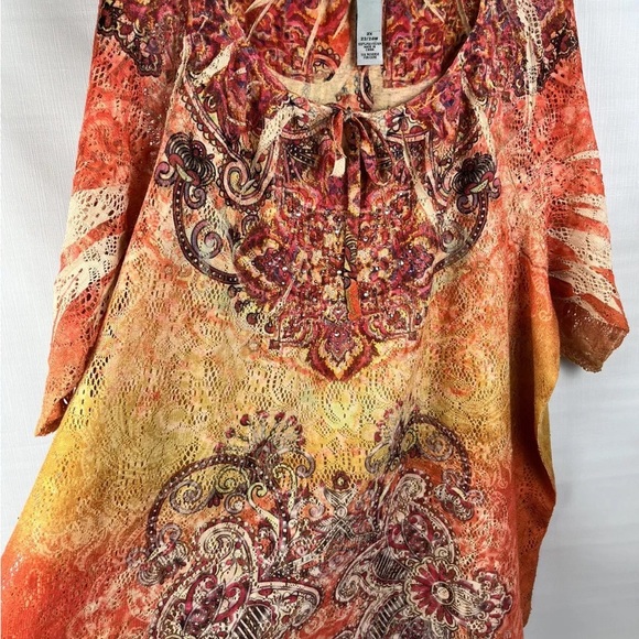 Women’s 22/24 2x Open Knit SS Shirt Top, Catherine’s Boho, Orange Gold, Pretty - Picture 3 of 8